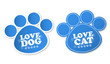 Paw print stickers with text love dog and love cat