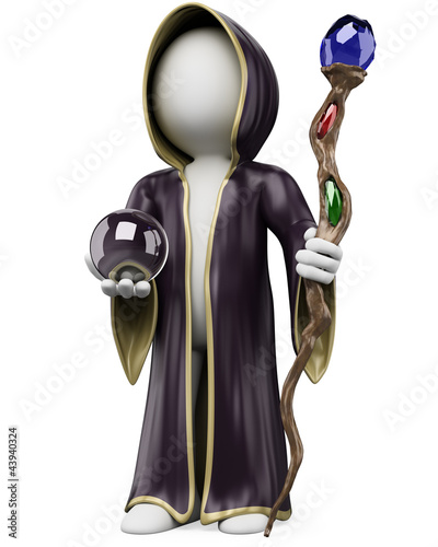Illustration: 3D white people. Halloween sorcerer costume 3D white people. Halloween sorcerer costume