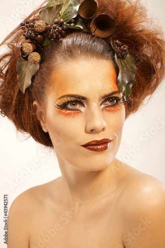 Photo: Beauty portrait woman in autumn makeup Beauty portrait woman in autumn makeup