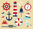 Nautical elements in cartoon style
