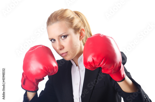 Foto: Woman boxer isolated on white Woman boxer isolated on white