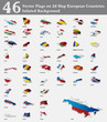 Vector Flags on 3d Map European Countries Isilated Background