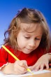 Little girl with books on white