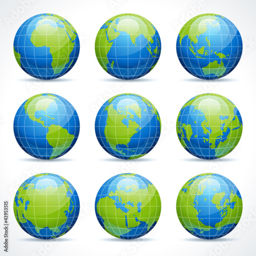 Vector: Globe earth icons set and continents vector design elements Globe earth icons set and continents vector design elements