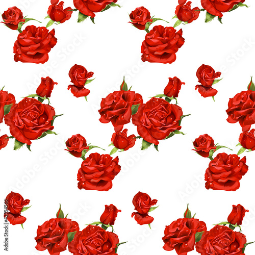 Vector: seamless pattern of red roses on a white background seamless pattern of red roses on a white background