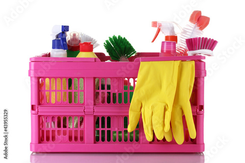 Photo: full box of cleaning products isolated on white full box of cleaning products isolated on white