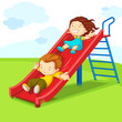 vector illustration of kids enjoying on slide