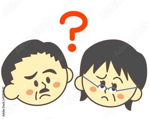 Illustration: 中年夫婦 クエスチョンマーク 中年夫婦 クエスチョンマーク