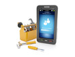 Illustration: 3d illustration: Call the service center. Mobile phone and a box 3d illustration: Call the service center. Mobile phone and a box
