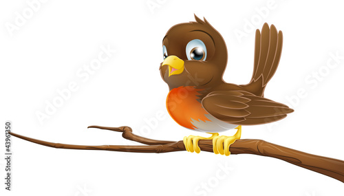 Vektor: Cute Robin sitting on a tree branch Cute Robin sitting on a tree branch