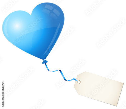Vektor: Flying Blue Heart Balloon & Beige Label Flying Blue Heart Balloon & Beige Label