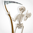 Death-skeleton with a scythe shows that everything is OK