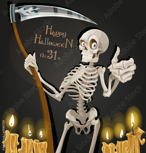 Vector: Death is a skeleton with a scythe - Halloween party invitation Death is a skeleton with a scythe - Halloween party invitation