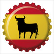 Bottle cap with flag of Spain and black bull