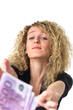 Business woman asks for money
