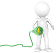 Illustration: 3D little human character with Power Cable. Female and Green. 3D little human character with Power Cable. Female and Green.