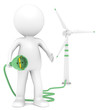 Illustration: 3D little human character holding Cable connected to Windmill. 3D little human character holding Cable connected to Windmill.