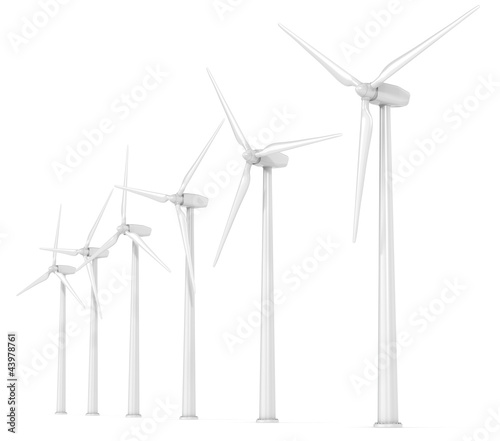 Illustration: Windmills. 6 X Wind Turbines in a Row. Perspective view. Windmills. 6 X Wind Turbines in a Row. Perspective view.