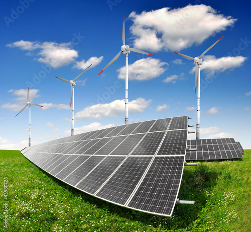 Photo: solar energy panels and wind turbine solar energy panels and wind turbine