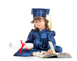 Little girl kid in academician clothes  with book