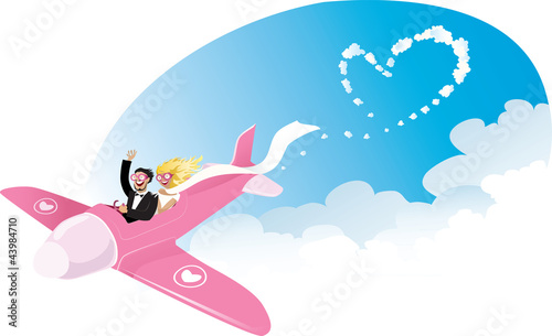 Ilustração vetorial : Newlyweds on airplane Newlyweds on airplane
