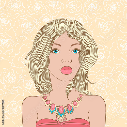 Vektor: portrait of a young girl with a beautiful necklace portrait of a young girl with a beautiful necklace
