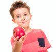 Little naughty boy outstretch the apple