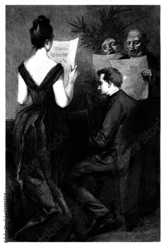 Illustration: Singing - Classical Trio - 19th century Singing - Classical Trio - 19th century