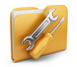 Folder with tool. 3D computer icon isolated on white