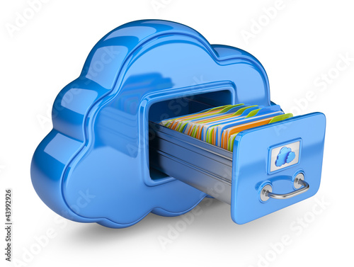 Illustration: File storage in cloud. 3D computer icon isolated on white File storage in cloud. 3D computer icon isolated on white