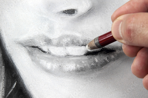 Photo: Drawing a portrait - lips close up Drawing a portrait - lips close up