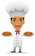 Vektor: Cartoon chef with two pizzas Cartoon chef with two pizzas
