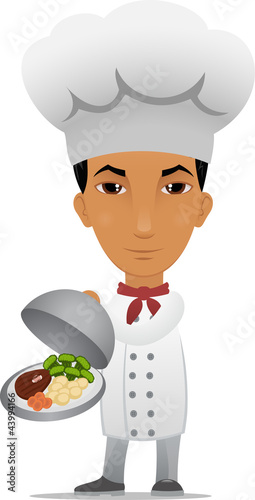 Vektor: Cartoon chef with main course Cartoon chef with main course