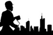 Silhouette of male engineer looking at buildings