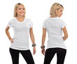 Blond woman with blank white shirt
