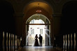 Bride walking down aisle with father