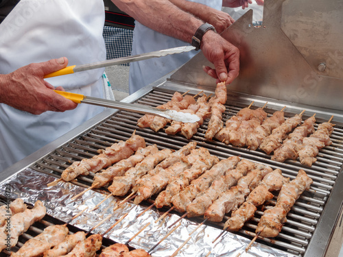Photo: Cooking kebabs on outdoor grill Cooking kebabs on outdoor grill