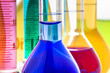 Photo: Laboratory glassware with liquids Laboratory glassware with liquids
