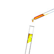 Photo: Gelber Tropfen tropft aus Pipette in ein Reagenzglas Gelber Tropfen tropft aus Pipette in ein Reagenzglas