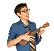 Happy Man Playing a Ukelele