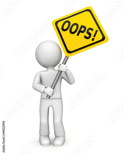 Illustration: Cartoon figure with oops! sign Cartoon figure with oops! sign