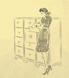 Vektor: Young secretary looking for documents Young secretary looking for documents