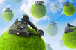 Old phones on a floating planets