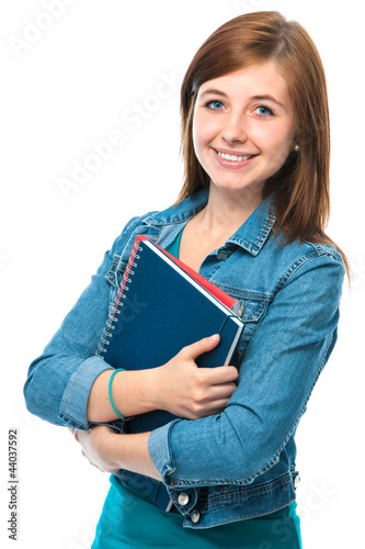 Photo: Studentin mit Unterlagen Studentin mit Unterlagen