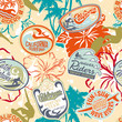 Vector: Surfing stickers seamless pattern Surfing stickers seamless pattern