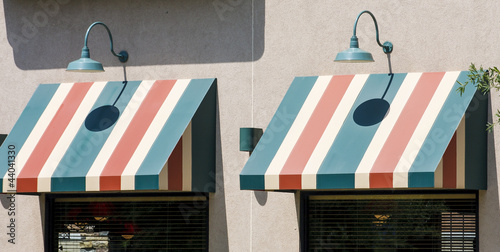Photo: Green Lamps Over Striped Awnings Green Lamps Over Striped Awnings
