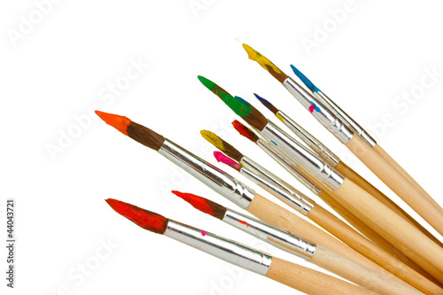 Photo: Paint brushes with gouache isolated on white Paint brushes with gouache isolated on white