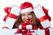 The Christmas girl with boxes of gifts isolated