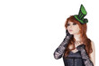 Teenage gothic girl looking away over white background