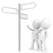 3D little human character X 2 at a 3-way Street Sign.